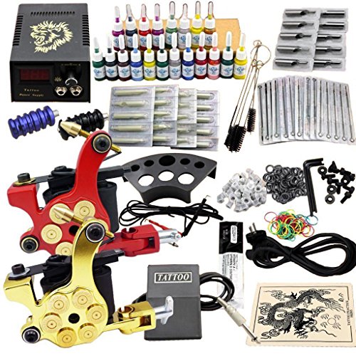 Tattoo equipos del Tatuaje Completo 2 Maquina de Tatuaje, Hansemay Profesional del tatuaje completo kit 2 ametralladoras de 20 colores/tinta tintas tatuaje de la aguja de la máquina Set (JM11)