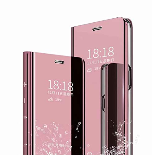 TingYR Funda para Xiaomi Poco M3 Carcasa, Espejo Funda Flip Inteligente Mirror Caso, Soporte Plegable, Case Cover Funda para Xiaomi Poco M3.(Oro Rosa)