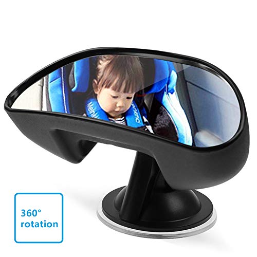 UEOTO Espejo retrovisor para Coche de bebé para Interior, Espejo de Coche con Ventosa, 360 Grados Parte Trasera del Asiento Trasero del Coche Espejo retrovisor para niños Negro