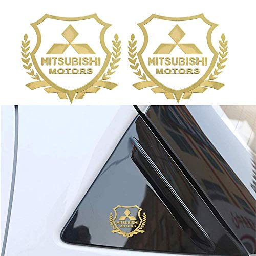 XCBW 2Pcs Wheat Motors Emblem Logo Car Styling Metal Stickers 2.3 Pulgadas x 2.1 Pulgadas Calcomanía para Auto para M-itsubishi,Oro