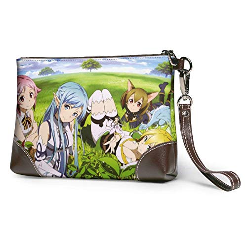 XCNGG Anime Sword Art Online - Cartera de mano de cuero genuino para mujer con cremallera, cartera para teléfono, pasaporte, bolso de mano, gran capacidad, para hombre, de piel de vaca, embragues