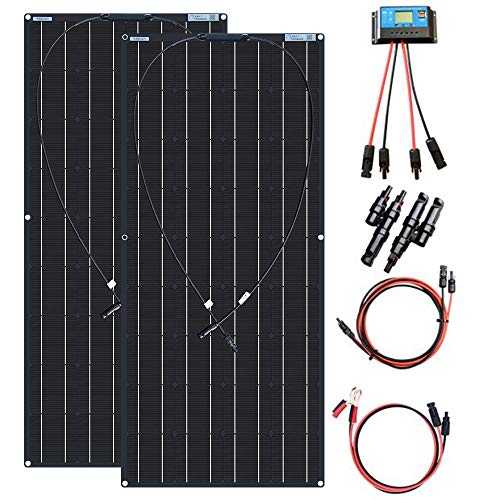 XINPUGUANG 200W kit de Panel Solar 2pcs 100w módulo monocristalino flexible 20A controlador para automóvil, embarcaciones, marina, autocaravana, caravanas, batería de 12v (Negro)