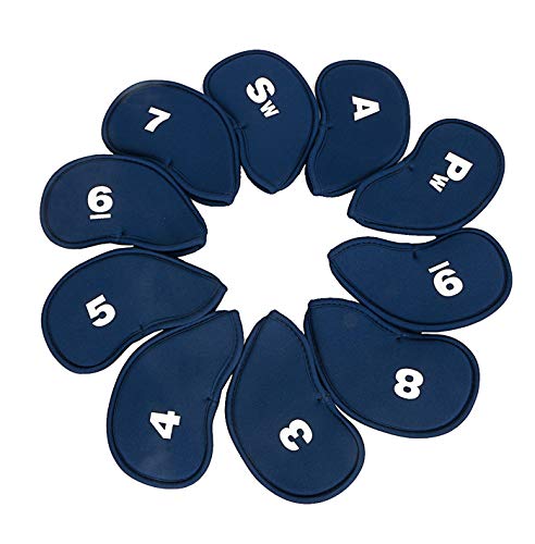 XM-ZHHY Juego de 10 fundas para palos de golf, protector de palos de golf con etiqueta de número, protector de cabeza de palo de golf (azul)