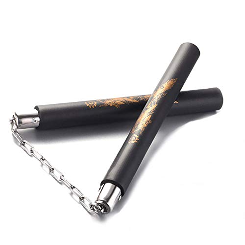 Yeemg Nunchaku Nunchucks Mango Envuelto en Espuma y Cadena Giratoria Acero Nunchaku de Goma para Prácticas de Entrenamiento de Artes Marciales y Principiante (Negro)