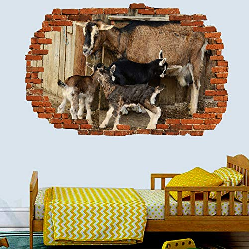 Yxsnow 3D Pegatinas de pared Farm animal born goat Extraíble Agujero en la pared Vinilo Decorativo Pegatinas Vista de Efecto Adhesivos De Pared