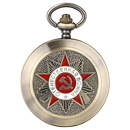 ZHAOXIANGXIANG Reloj De Bolsillo,Insignias Retro Martillo De Hoz Estilo Reloj De Bolsillo De Cuarzo Emblema De Rusia Comunismo Collar Unisex Reloj De Cadena, Color Retro