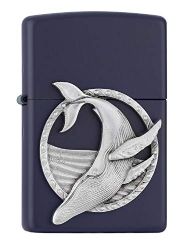 Zippo 2007128 - Mechero de Gasolina Recargable con Emblema de Ballena Azul Marino, en Caja de Regalo, Normal, Color Azul Marino