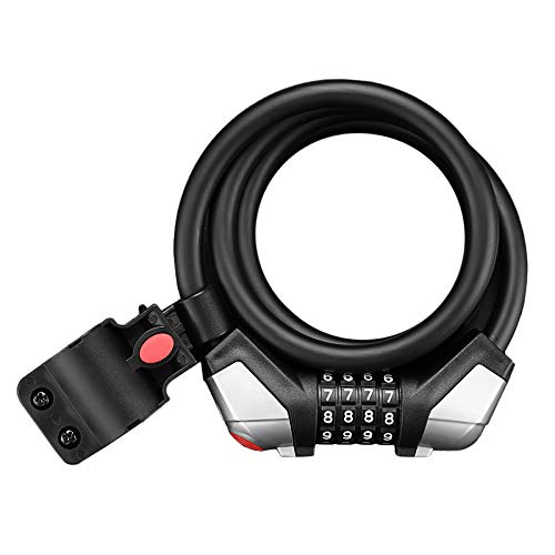 ACECYCLE Cable de seguridad para bicicleta de 4 dígitos Candado para motocicleta de carretera de montaña, Código reiniciable, Cable de acero de 11,95 mm de espesor, Luz LED, Candado antirrobo