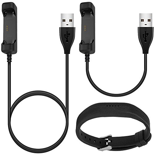 AFUNTA USB Cable para Flex 2 con Pulsera, 2 Paquetes 100cm y 17cm Cable de Carga USB Cradle Dock Adaptador con Botón de Reinicio, 1 Correa de Silicona Negro con Hebilla