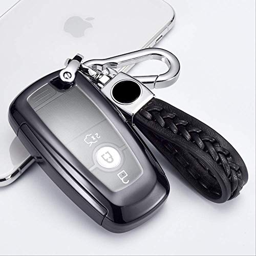 AHUIAI Caso Clave Hard TPU Car Smart Key Case Cubierta Completa para Ford Fusion Mustang Explorer F150 F250 F350 Ecosport Edge S-MAX Ranger Lincoln Mondeo   G-Black Llavero