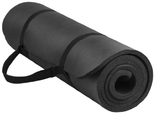 BalanceFrom Multiusos GoYoga 12 mm Grueso Adicional de Alta Densidad Estera de Ejercicio con Anti-Rotura Correa de Transporte Negro Negro