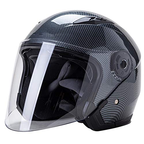 BDTOT Casco Moto Jet de Abierto Scooter Casco de Motocicleta con Doble Visera Material Aprobado por ECE Patrón de Fibra de Carbono ABS para Unisex(M-XXL, 57-64cm)