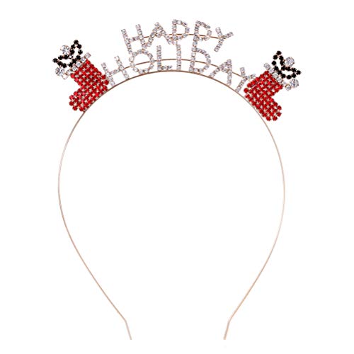 Beaupretty diadema de vacaciones felices aros de pelo de navidad tocado de diamantes de imitación tocados accesorio para el cabello para vacaciones fiesta de navidad de año nuevo