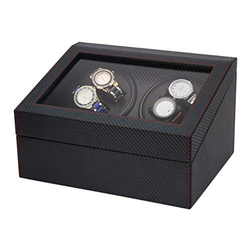 Betty Regalo Cofre De Relojes For Hombre De Fibra Rotatorio Eléctrico De La Coctelera del Reloj Caja De Almacenamiento De Carbono Negro