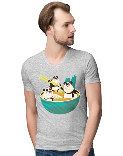 BLAK TEE Hombre Funny Ramen Panda Soup Illustration Camiseta V-Neck L