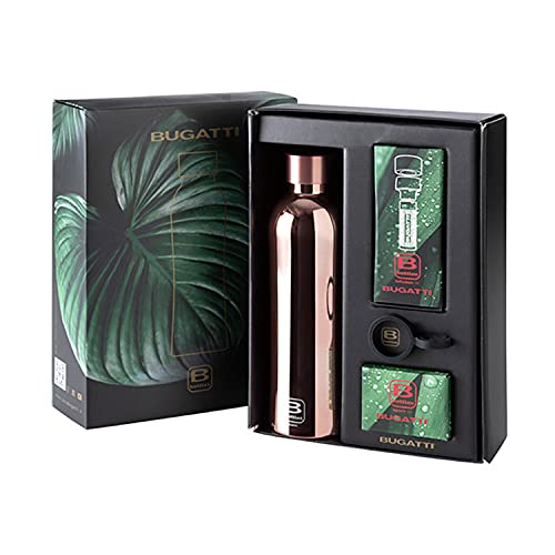 BUGATTI B Bottles Estuche regalo: Botella térmica oro rosa TWIN 800ml, Kit de infusión y Kit tapón deportivo color negro. Mantiene líquidos calientes 12H, frío 24H y hielo 36H. Acero inoxidable 18/10