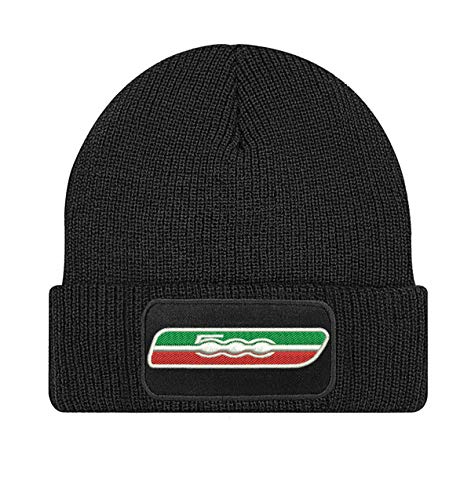 caprica91 FIAT 500 Italia Auto Bestickte Logo Beanie Strickschmutze — STICK029 — SW