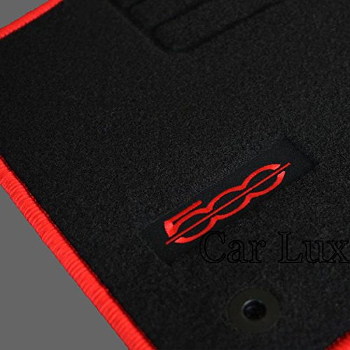 Car Lux AR03781 - Alfombras Coche a Medida Alfombrillas para Fiat 500 Edition Velour Ribete Rojo