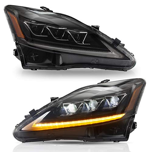 Conjunto de faro VLAND para IS250 2006-2012 Full LED Lens Head Lamp con intermitente Indicador secuencial, luz de cruce y luz de cruce, ámbar, accionamiento izquierdo