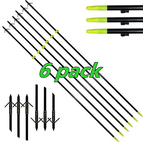 DZGN Tiro con Arco de Fibra de Vidrio de Pesca Flechas 34 '' de 8 mm Longitud del Arco Pesca Caza Flechas clásicas Flechas de Pescado con Puntos, para Pesca Caza (6 Pack)