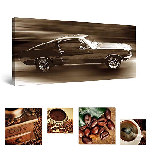 Eco Light Wall Art lienzo Bundle Pristine Ford Mustang 23.62 x 47.2 inch para Home Décor and Lovely cocina café Collage juego de 4 arte moderno enmarcado