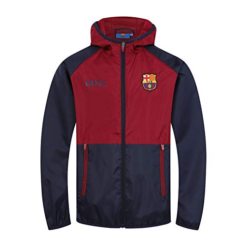 FCB FC Barcelona - Chaqueta Cortavientos Oficial - para niño - Impermeable - Azul Marino/Rojo - 6-7 años