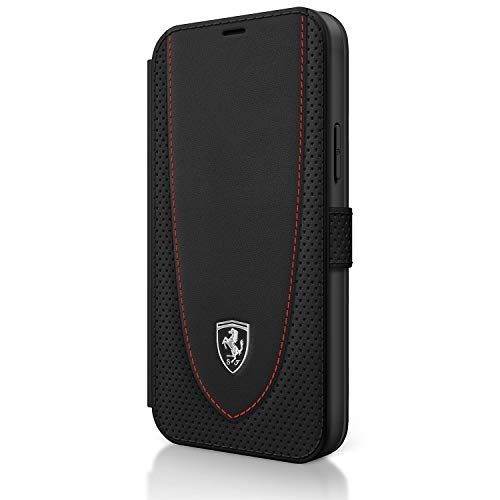 Ferrari FEOGOFLBKP12LBK Book Off Track Perforated - Funda para iPhone 12 Pro Max 6,7", color negro