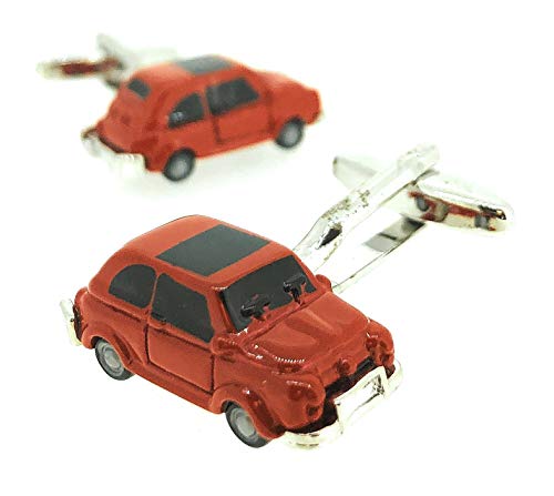 Gemelolandia | Gemelos para camisa Coche Fiat 500 Rojo 3D Gemelos Originales Para Camisas | Para Hombres y Niños | Regalos Para Bodas, Comuniones, Bautizos y Otros Eventos