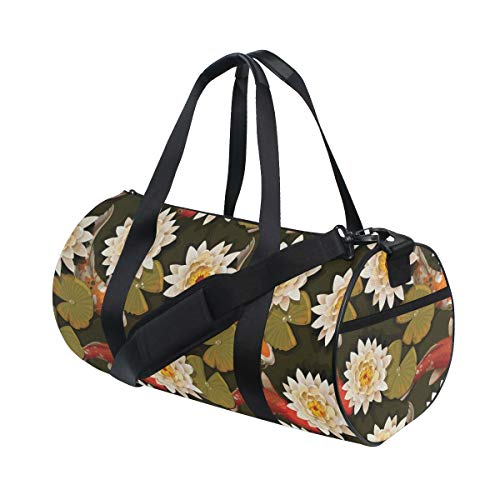 HARXISE Bolsa de Viaje，Carpa Japonesa Pez koi con Flores de Loto Cultura Oriental Naturaleza Sagrada,Bolsa de Deporte con Compartimento para Sports Gym Bag