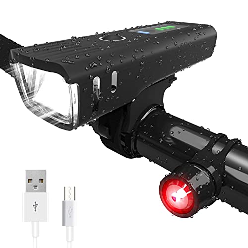 HMEDA Luz Bicicleta Recargable USB,LED Impermeable Conjuntos de Faros Delanteros y Traseros para Ciclismo, Luz LED Bicicleta para Carretera y Montaña - Seguridad para la Noche