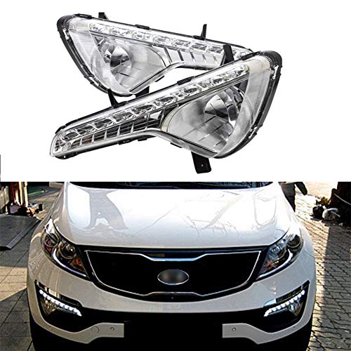 IIWOJ LED Luces Antiniebla DRL Luz Diurna Indicador De Luz De Señal De Giro Compatible con KIA Sportage 2011 2012 2013,Set