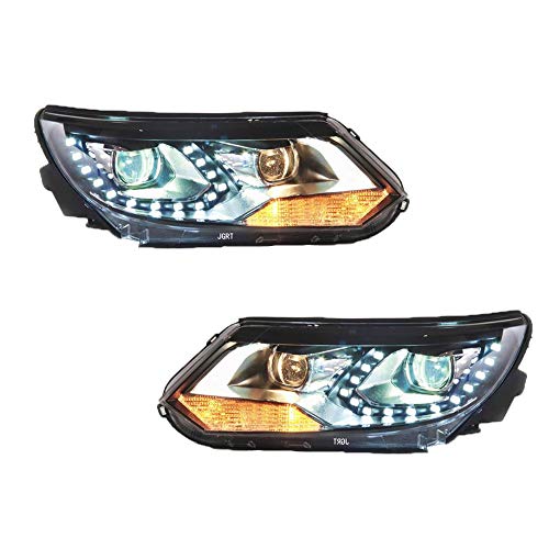 Juego de 2 faros delanteros para Tiguan 2013-2015 Bi-Xenon Proyector de lente de doble haz Xenon HID con luces LED de circulación diurna.