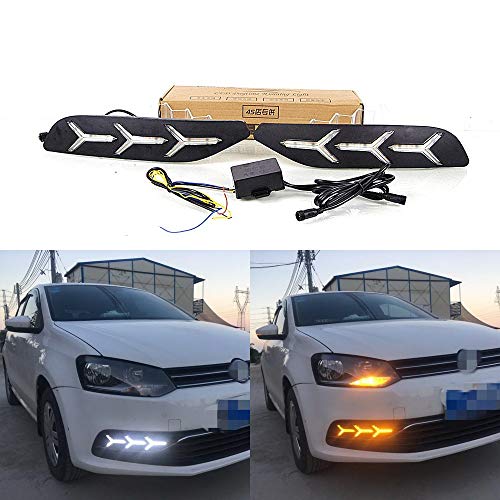 July King LED luz diurna DRL para Polo 2014-2018 sin faro antiniebla versión, LED DRL con señales de giro amarillas