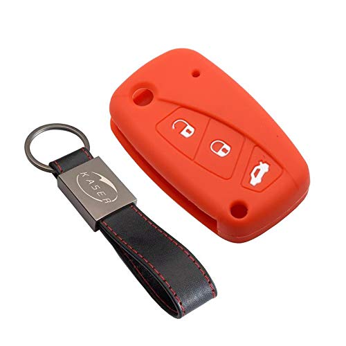 kaser Funda Silicona para Fiat – Carcasa Llaveros 3 Botones para Coche 500 Panda Grande Punto Bravo Doublò Cover Case Protección Remoto Mando Auto (Rojo)