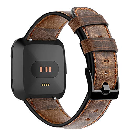 KIMILAR Correa Compatible con Fitbit Versa/Versa 2 / Versa Lite Correa Cuero, Correa de Cuero de Cera de Aceite Antiguo para Versa 2 / Versa/Versa Lite Banda de Repuesto Strap