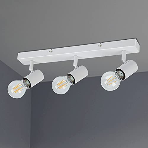 Kimjo Lámpara de Techo con 3 Focos Blanco, Plafón LED Techo E27 Ajustables y Giratorios, Aplique Pared Bombilla E27 para Interiores Dormitorio Sala Cocina Corredor, Max. 60W, No Incluye Bombilla