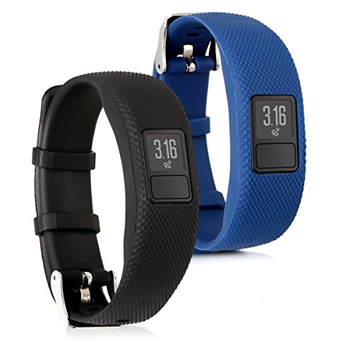 kwmobile 2X Pulsera Compatible con Garmin Vivofit 4 - Brazalete de Silicona Negro/Azul Oscuro sin Fitness Tracker