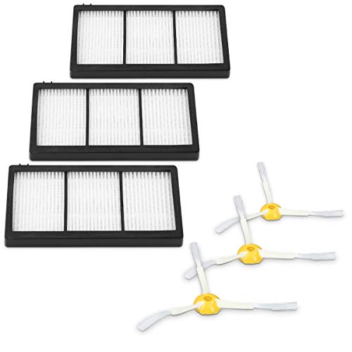 kwmobile Set de 3 cepillos Laterales y 3 filtros de Repuesto compatibles con Roomba - Serie 800/900 - Recambio de escobilla y Filtro para Aspirador