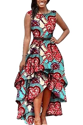 La Mujer Elegante Floral Print Alta Baja Irregular Ajuste Y Flare Swing Vestido De Fiesta 4 L