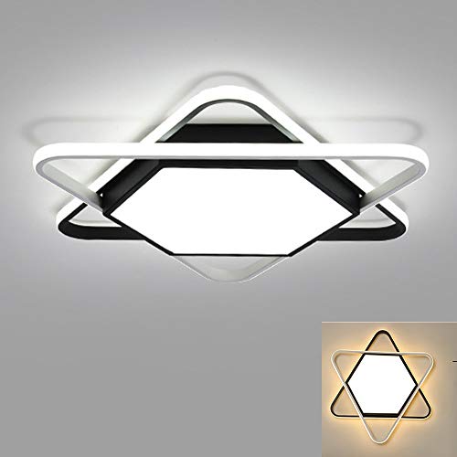 LED Lámpara de techo con Control Remoto de Atenuación Continua,Moderna Creativa Hexagonal Lámpara de Dormitorio,Acrílico Pantalla Metal Delgada Luz de techo,Salón Comedor Estudiar,Ø60*6cm,28W,,Negro