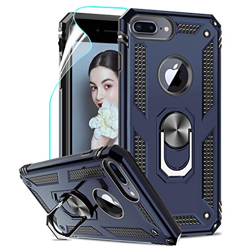 LeYi Funda iPhone 6 Plus / 7 Plus / 8 Plus Armor Carcasa con 360 Anillo iman Soporte Hard PC y Silicona TPU Bumper antigolpes Case para movil iPhone 7/8 Plus con HD Protector de Pantalla,Azul