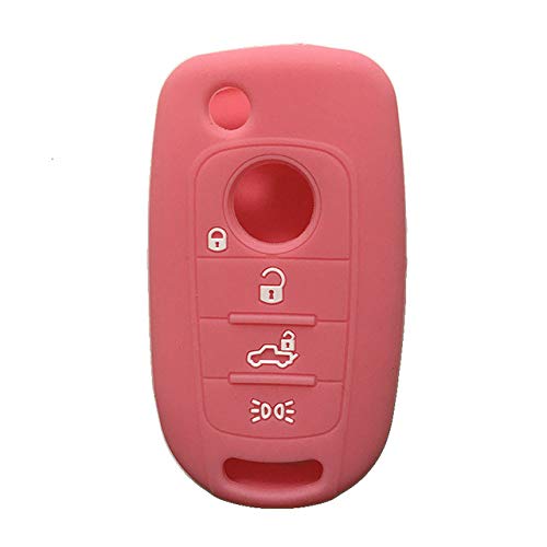 LOOIUEX Silicone Key Cover Funda de Silicona con Mando a Distancia abatible para Llave para FIAT Nuovo Grazie Toro Tipo 500X, Funda   para Llavero, Fundas de Alarma para Llaves de Coche, Rosa