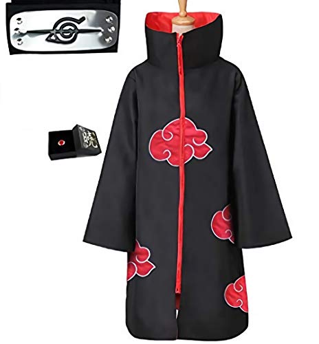 LUOWAN Capa de Akatsuki Itachi,Anime Naruto Akatsuki Uchiha Itachi Shuriken Frente Diadema Accesorios Trajes Cosplay Accesorios… (XS)