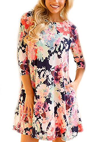 Mujeres Bohemio 3/4 Manga Cuello Redondo Túnica Suelta Una Linea De Vestido De Fiesta 4 L