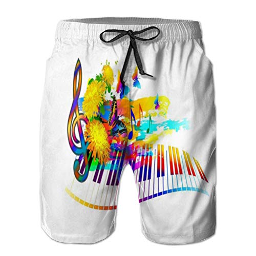 Pantalones Cortos de Playa de Secado rápido para Hombres más nuevos música Fondo de Festival de Verano Teclado de Piano Flores Notas pancartas Web folletos folletos Portadas