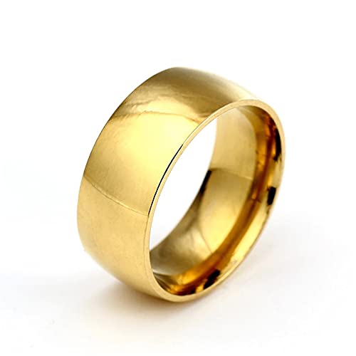 Party Focus Classic Fashion Golden Ring Anillo De Acero De Titanio para Hombres Y Mujeres,10