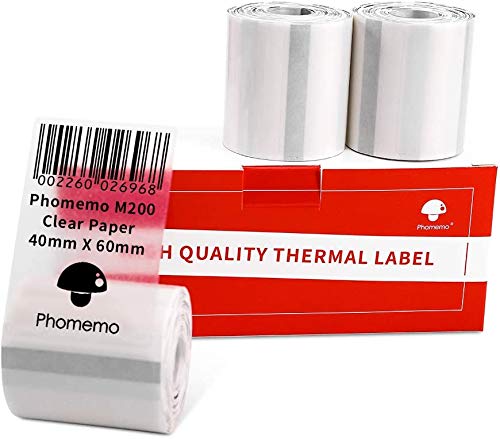 Phomemo 3 rollos de etiquetas térmicas transparentes, multifuncionales, transparentes, 40 mm x 60 mm, 130 etiquetas/rollo, compatible con impresora de etiquetas Phommeo M200, 3 rollos