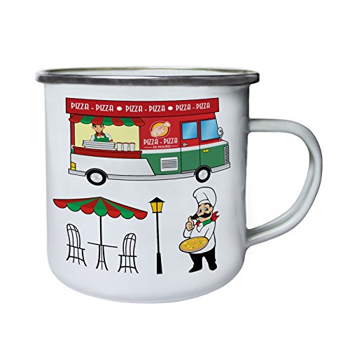 Pizza Food Truck Retro, lata, taza del esmalte 10oz/280ml u629e