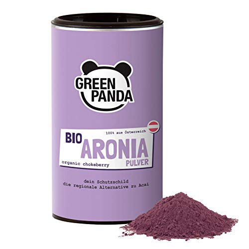 Polvo de Aronia orgánica de cultivo austriaco, bayas de Aronia bio deshidratadas y molidas extra finas sin aditivos, alternativa regional al polvo de Acai, 185 g de Green Panda