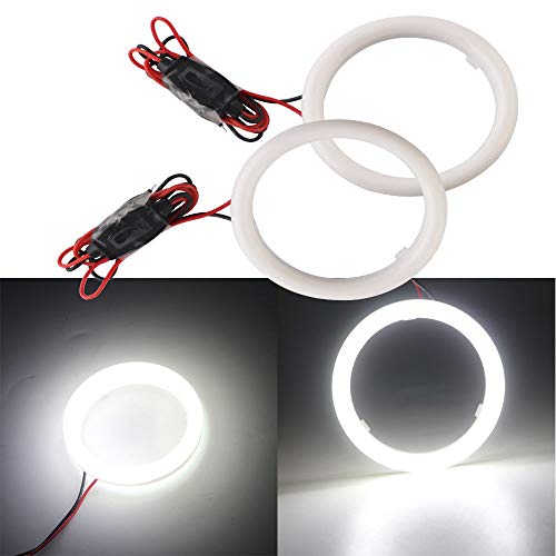 Qasim 1 par de LED COB Faros Angel Eyes 70MM Blanco 42SMD Halo Rings con Carcasa de Plástico de Algodón Coche Halo Anillos para DRL Faro Luz Antiniebla Diurna DC9-30V